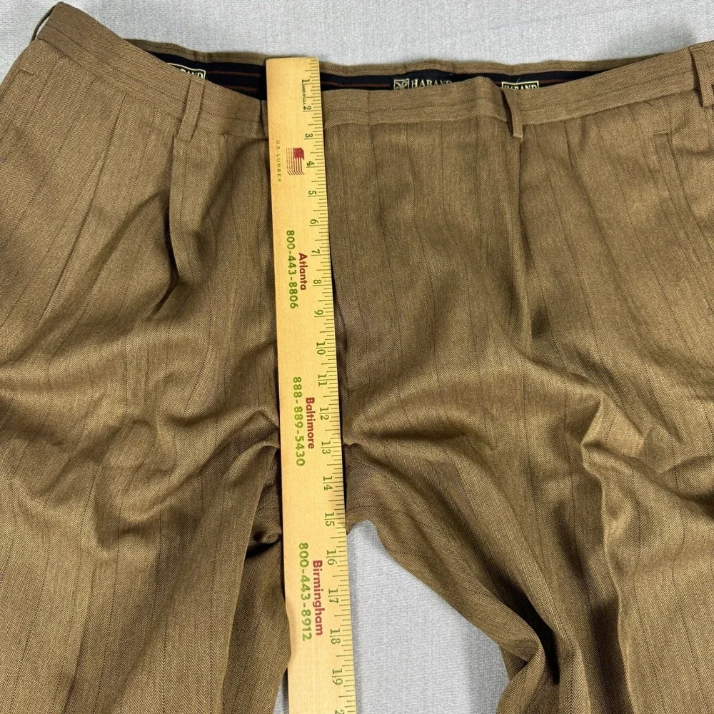 Haband Pinstripe Pleated High Rise Dress Pants Mens 50S Brown Herringbone